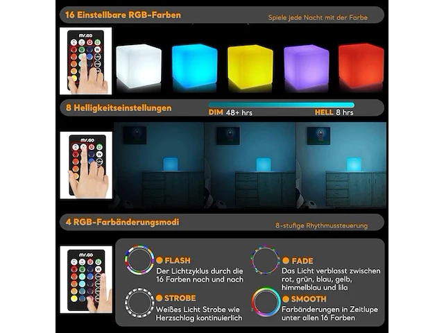 Mr.go 25cm color changing led light up cube sfeerlamp - afbeelding 2 van  6