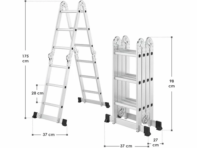 Multifunctionele aluminium ladder, 3x4 treden - 3,6 m - afbeelding 7 van  9