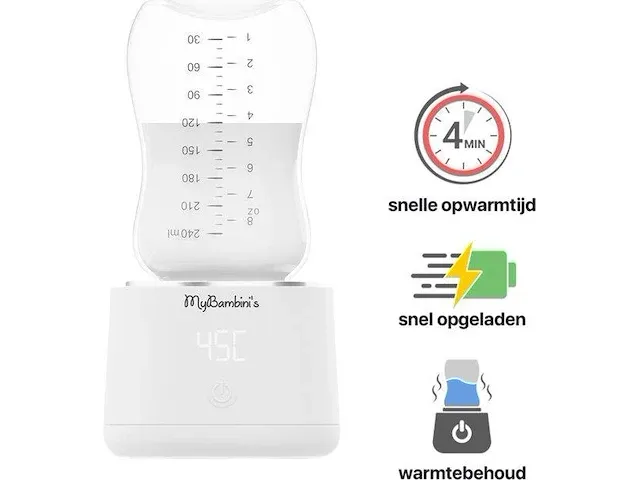 Mybambini's bottle warmer pro™ - draagbare baby flessenwarmer voor onderweg - wit - geschikt voor avent philips, chicco & dodie - afbeelding 1 van  9