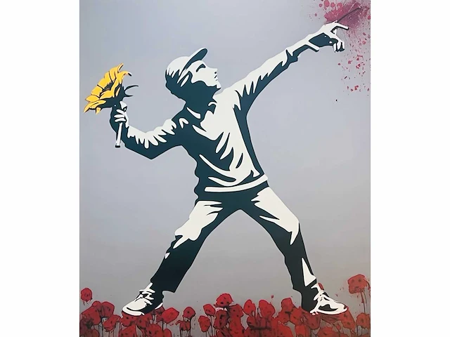 (naar) banksy - flower thrower - kleurenprint op canvas - afbeelding 2 van  7