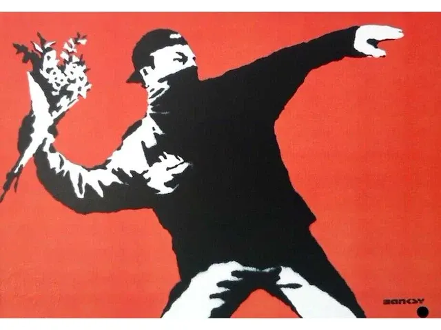 (naar) banksy love is in the air (flower thrower) - afbeelding 2 van  4