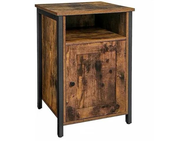 Nachtkastje - bijzetkastje - bijzettafel - industrieel - slaapkamer - hout - ijzer - bruin/zwart - 40x40x60 - afbeelding 1 van  3