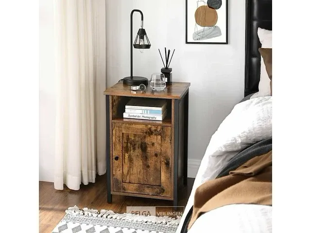 Nachtkastje - bijzetkastje - bijzettafel - industrieel - slaapkamer - hout - ijzer - bruin/zwart - 40x40x60 - afbeelding 2 van  3