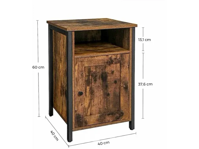 Nachtkastje - bijzetkastje - bijzettafel - industrieel - slaapkamer - hout - ijzer - bruin/zwart - 40x40x60 - afbeelding 3 van  3