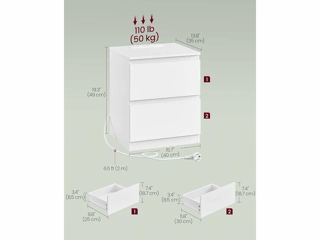 Nachtkastje met elektrische schakelaar (x2) - afbeelding 3 van  4