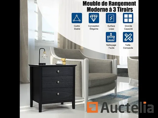 Nachtkastje tafel tafel 3 lades 60 x 45 x 66 cm - afbeelding 2 van  9