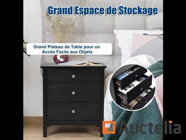 Nachtkastje tafel tafel 3 lades 60 x 45 x 66 cm - afbeelding 4 van  9