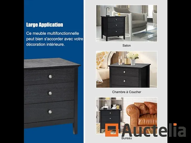Nachtkastje tafel tafel 3 lades 60 x 45 x 66 cm - afbeelding 9 van  9