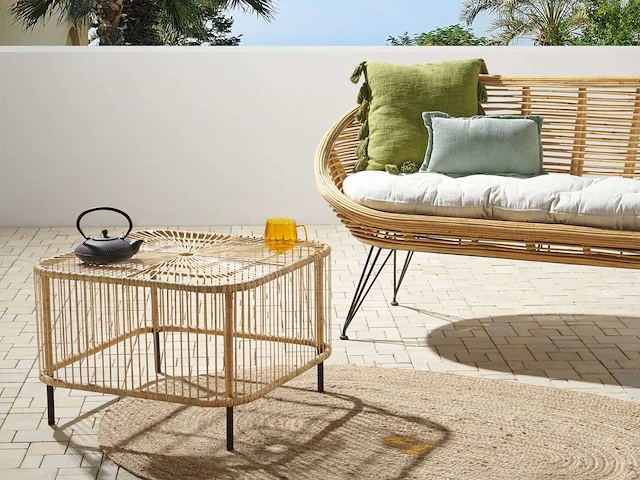 Naturel rotan tuin salontafel - afbeelding 1 van  7