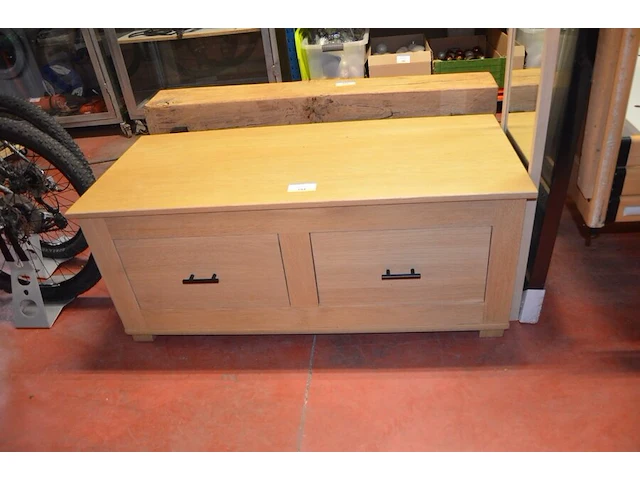 Natuurkleur houten tv meubel 2 laden afm. 118x53x50, spiegel in natuurkleur houten kader, spiegel in zwarte kader - afbeelding 1 van  7