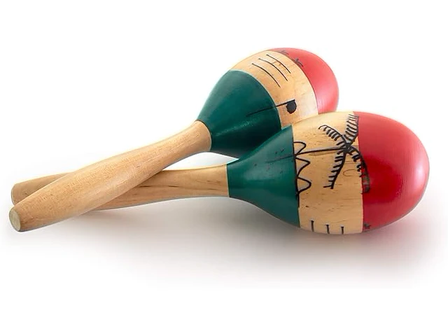 Natuurlijke handgeschilderde houten maracas - afbeelding 1 van  4