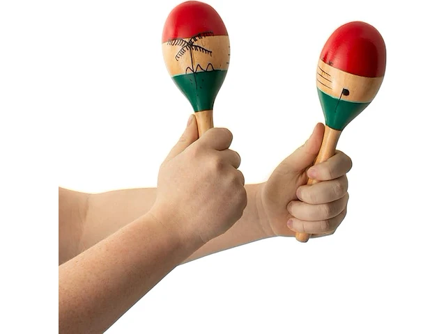 Natuurlijke handgeschilderde houten maracas - afbeelding 2 van  4