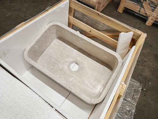 Natuursteen beige marmer wastafel 76x46x26 cm - afbeelding 3 van  6