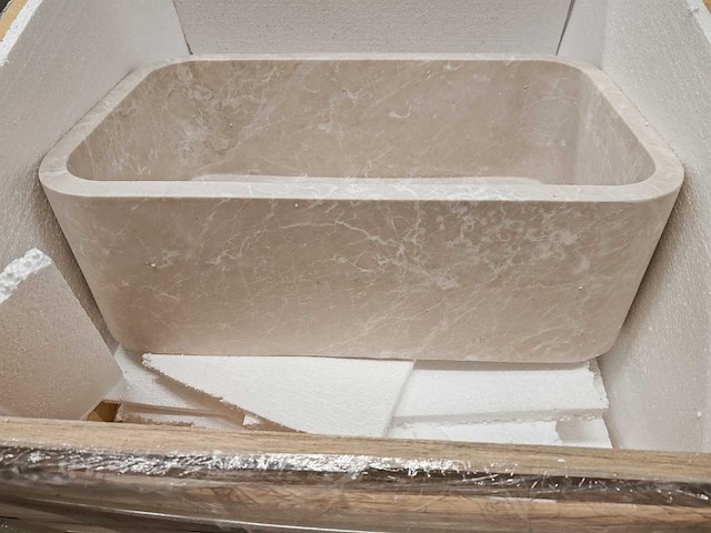 Natuursteen beige marmer wastafel 76x46x26 cm - afbeelding 5 van  6