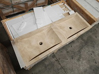 Natuursteen light travertin dubbele wastafel 120x40x10 cm - afbeelding 4 van  6