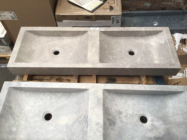 Natuursteen marmer beige dubbele wastafel 120x40 cm - afbeelding 2 van  4