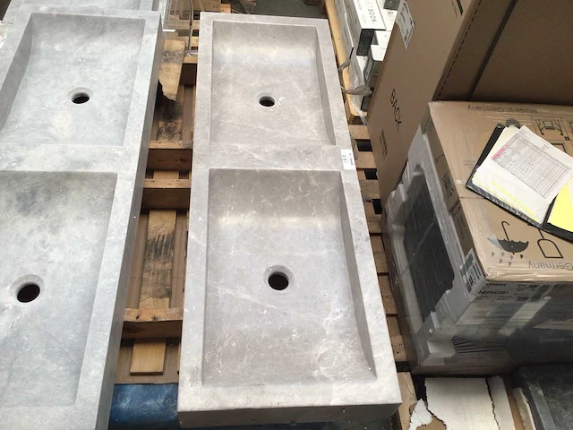 Natuursteen marmer beige dubbele wastafel 120x40 cm - afbeelding 3 van  4