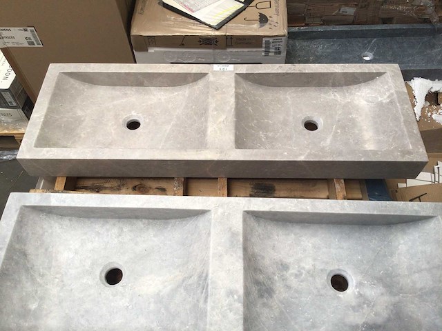 Natuursteen marmer beige dubbele wastafel 120x40 cm - afbeelding 2 van  4