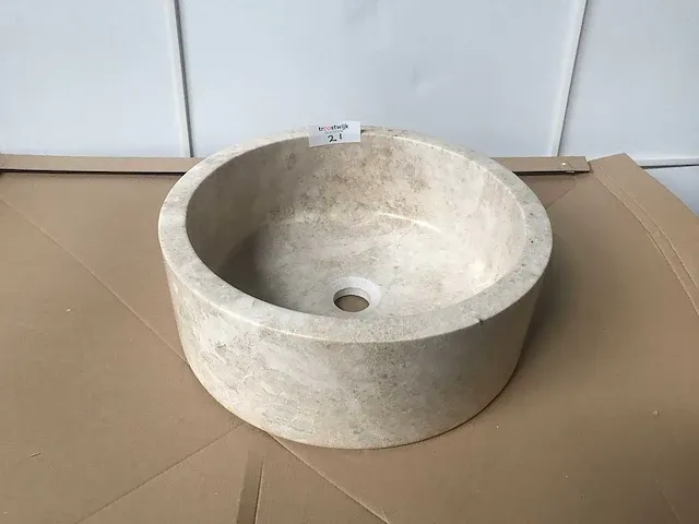 Natuursteen marmer beige waskom - afbeelding 1 van  3