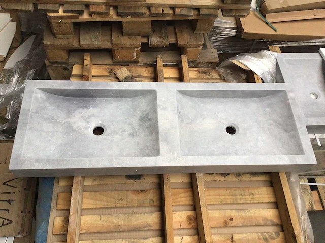 Natuursteen marmer grijs dubbele wastafel 120x40 cm - afbeelding 2 van  4