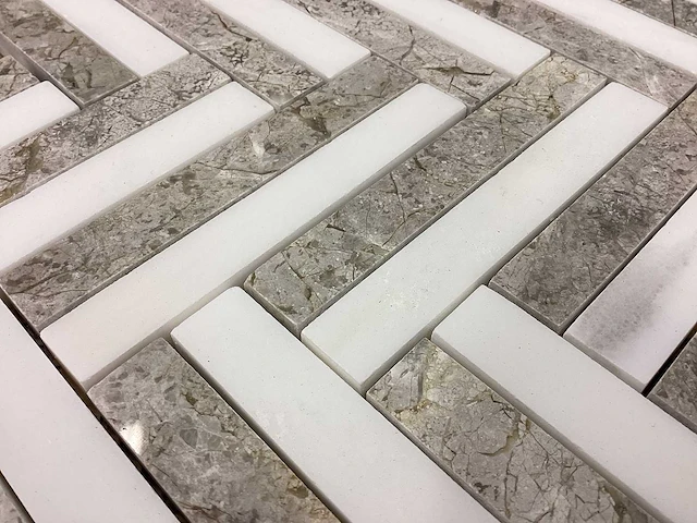 Natuursteen marmer grijs/wit visgraat mozaïektegel 30x30,5 cm 54 stuks - afbeelding 6 van  7