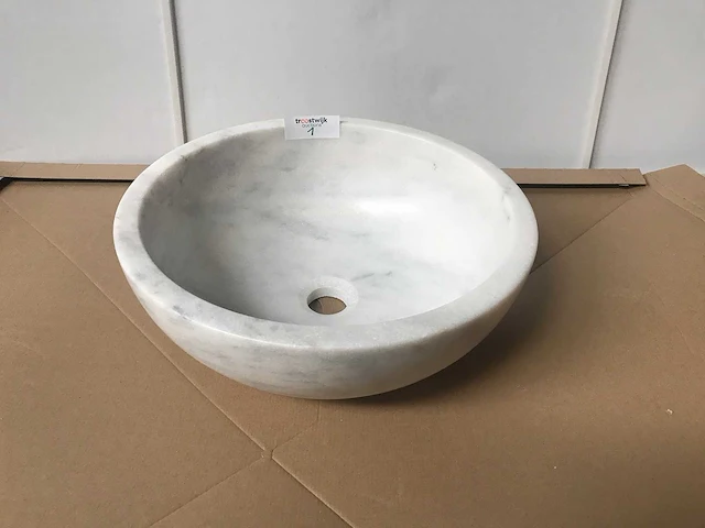 Natuursteen marmer wit waskom 40,6x15 cm - afbeelding 1 van  3