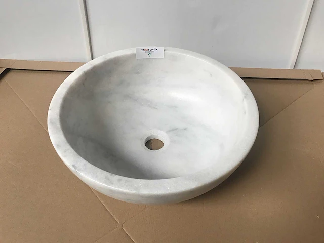 Natuursteen marmer wit waskom 40,6x15 cm - afbeelding 2 van  3