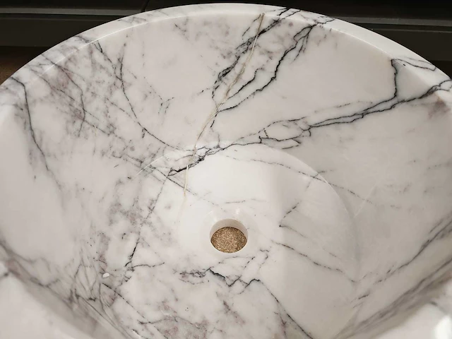 Natuursteen marmer wit/antraciet waskom 40x21 cm - afbeelding 4 van  10