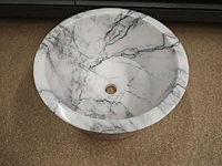 Natuursteen marmer wit/antraciet waskom 40x21 cm - afbeelding 7 van  10