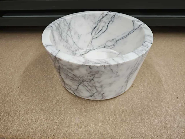 Natuursteen marmer wit/antraciet waskom 40x21 cm - afbeelding 8 van  10