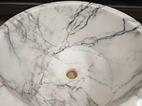 Natuursteen marmer wit/antraciet waskom 40x21 cm - afbeelding 9 van  10