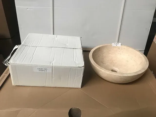 Natuursteen travertin beige waskom 2 stuks - afbeelding 3 van  3