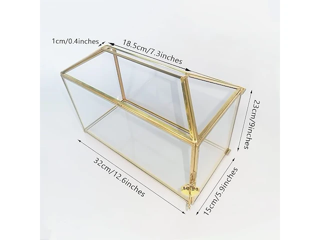 Ncyp 32x15x23cm geometrische glazen kaartdoos met slot - afbeelding 2 van  3