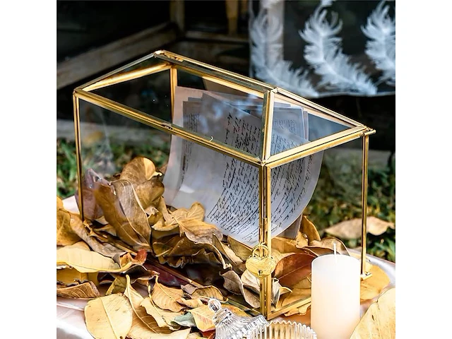 Ncyp 32x15x23cm geometrische glazen kaartdoos met slot - afbeelding 3 van  3