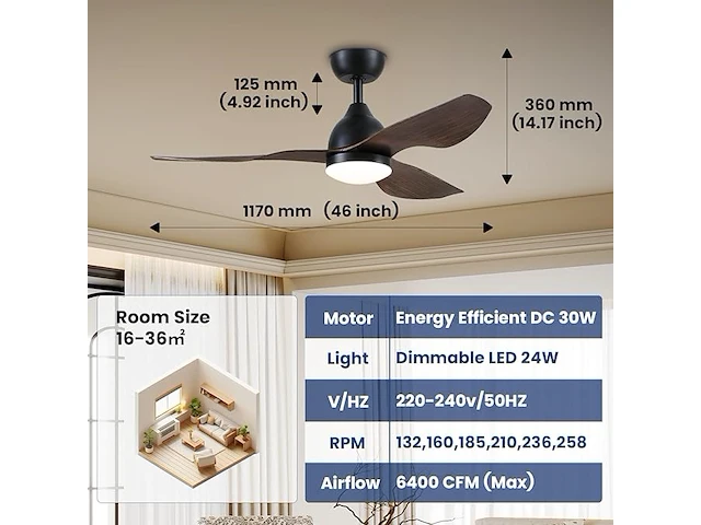 Newday plafondventilator (116cm) - afbeelding 2 van  7
