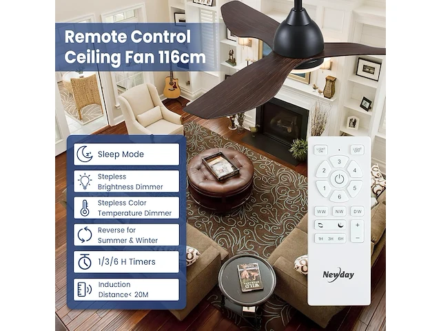 Newday plafondventilator (116cm) - afbeelding 7 van  7