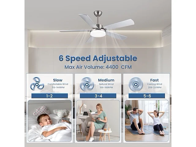 Newday zilveren plafondventilator (107cm) - afbeelding 4 van  5