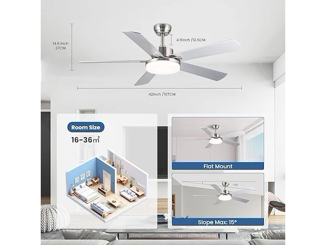 Newday zilveren plafondventilator (107cm) - afbeelding 5 van  5