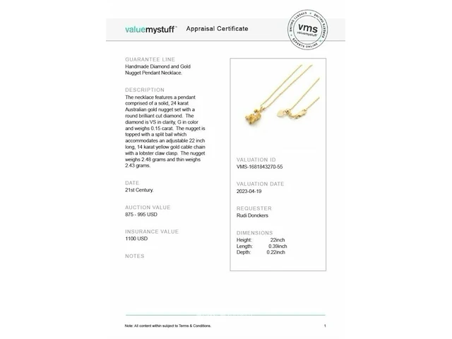 Nieuwe handmade diamond and gold nugget pendant necklace - afbeelding 7 van  7