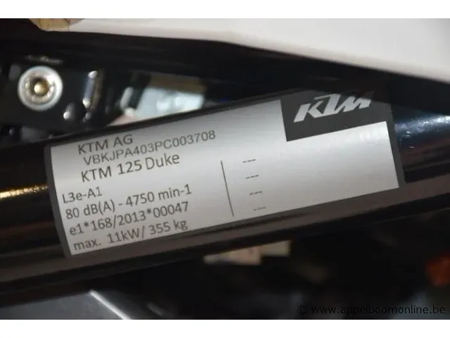 Nieuwe motor ktm duke 125, chassisnr vbkjpa403pc003708, 125cm³, 11kw, zonder gelijkvormigheidsattest - afbeelding 8 van  8