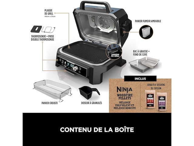 Ninja woodfire pro connect xl elektrische bbq grill & roker - afbeelding 6 van  10