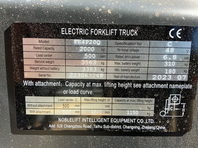 Noblelift - fe4p20qc - 2.0t vorkheftruck triple mast 4.8m - afbeelding 17 van  24