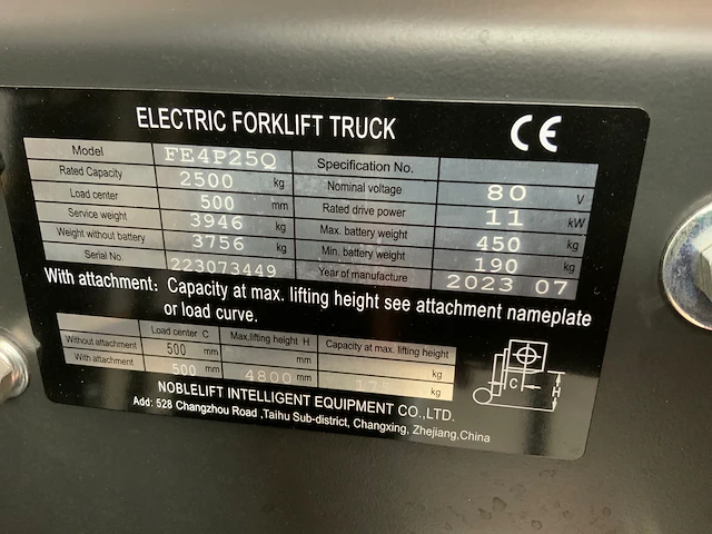 Noblelift - fe4p25qc - 2.5t vorkheftruck triple mast 4.8m - afbeelding 14 van  22