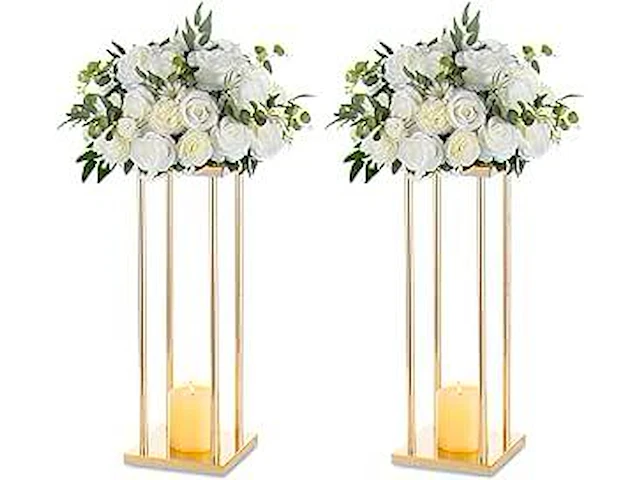 Nuptio gouden vaas voor bruiloft centerpieces - 2 stuks 60cm hoge metalen bloemenvazen - afbeelding 1 van  2