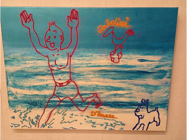 Ode aan kuifje – origineel schilderij van hannes d'haese - afbeelding 1 van  2