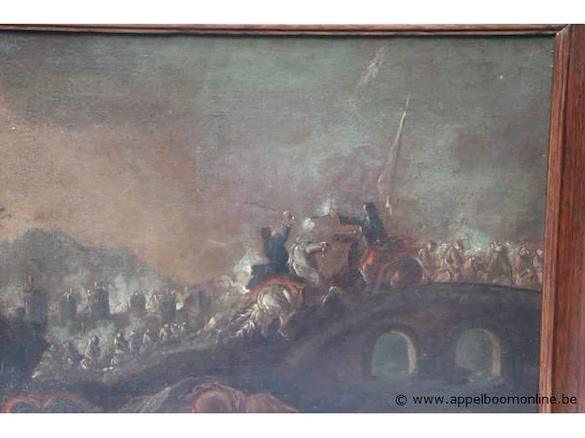 Olie op doek 19de eeuws, duel op brug, 75x85 - afbeelding 2 van  4