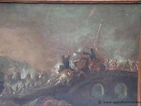 Olie op doek 19de eeuws, duel op brug, 75x85 - afbeelding 2 van  4