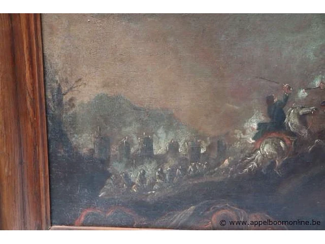 Olie op doek 19de eeuws, duel op brug, 75x85 - afbeelding 3 van  4