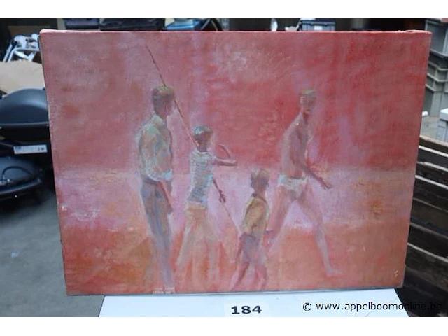 Olie op doek, familie aan de kust 80x60 - afbeelding 1 van  4
