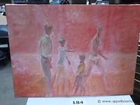 Olie op doek, familie aan de kust 80x60 - afbeelding 1 van  4